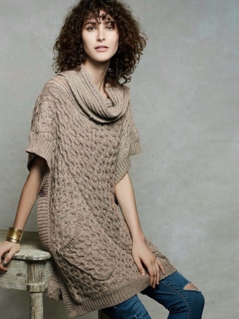 Anthropologie Angel Of The North Bryson Cowl Neck Poncho Sweater Oversized Xs S